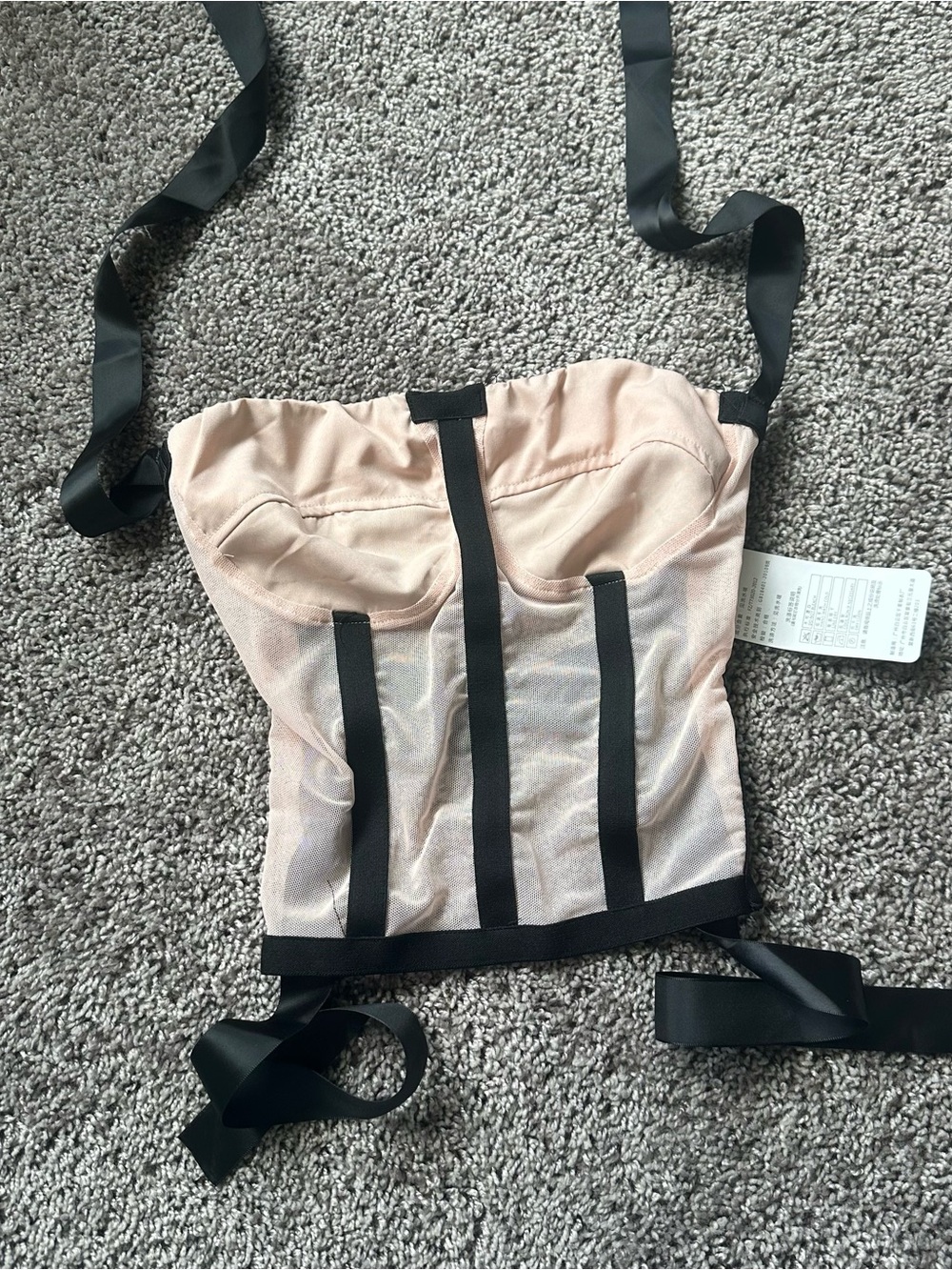 Blush Pink Bustier Top with Black Trim